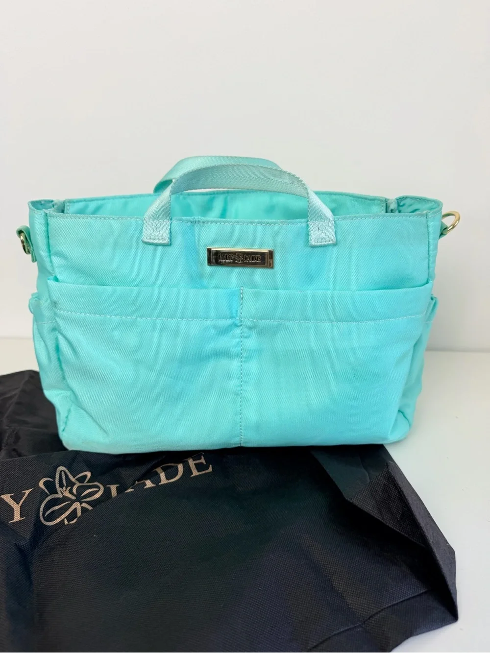 Lily Jade Mint Diaper Caddy Organizer Tote Insert in Jade Blue and & Gold